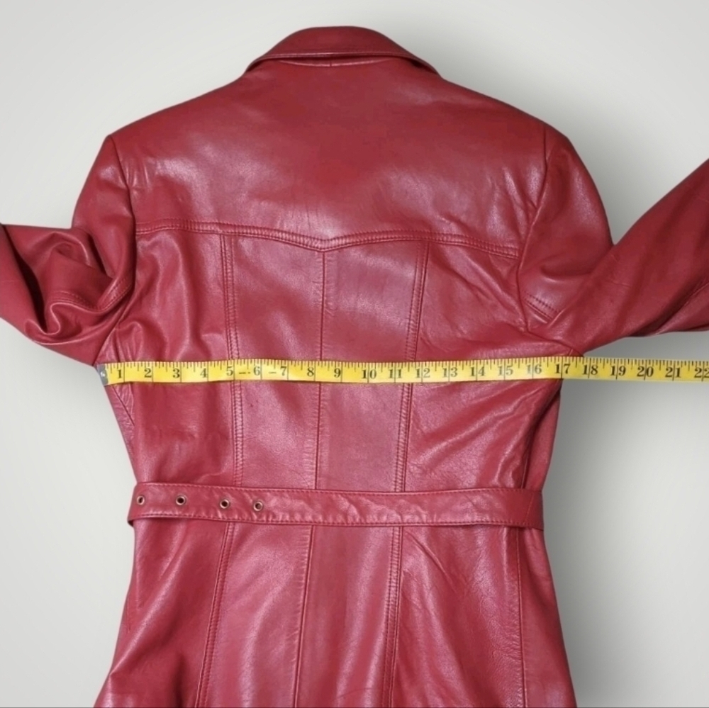 Vintage 1970s Red Leather Moto Jacket Belted Women’s Small Petite | Di Capra Int - Picture 5 of 16